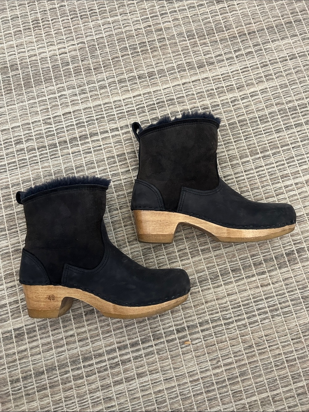 No. 6 Black Suede Shearling-Lined Ankle Boots